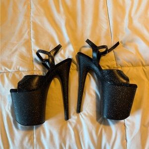 Pleaser Black Glitter Platform Heels